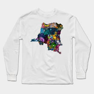 Spirograph Patterned Congo Provinces Map Long Sleeve T-Shirt